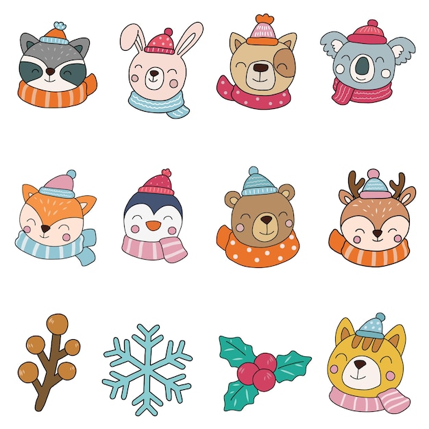 Winter Animals Clipart, Animals merry christmas