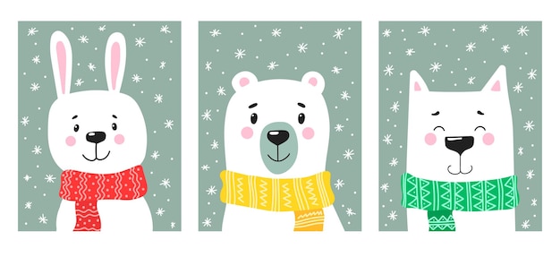 Winter animals postcards