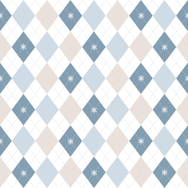 Winter Argyle plaid met Sneeuwvlok. Pastel Winter Geruit Naadloos Vectorpatroon.