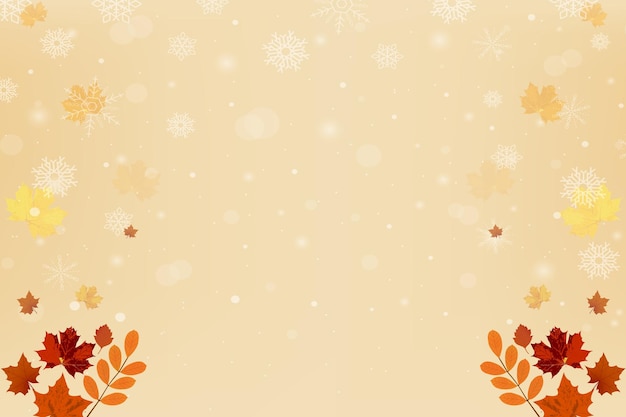 winter autumn leaf background with snow and stars