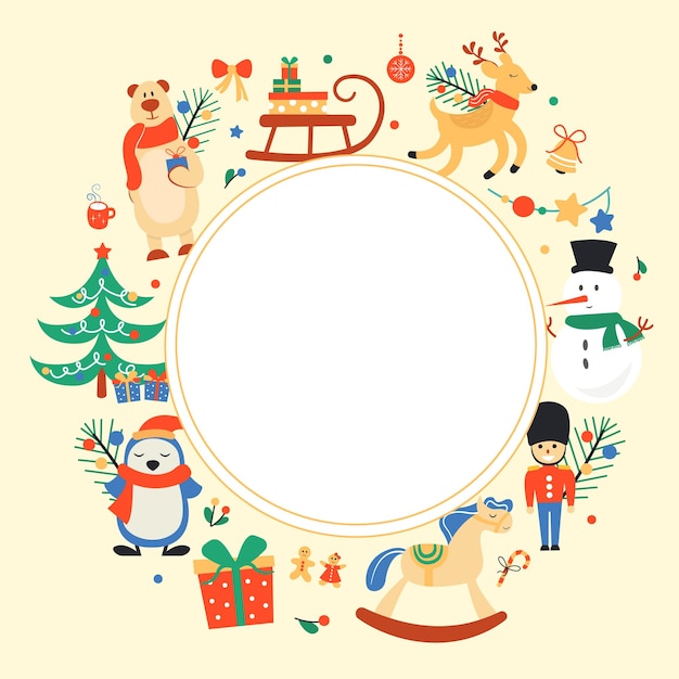 Winter background picture template for design with cute Christmas elements and characters