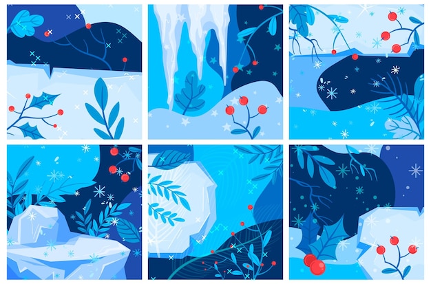 冬の背景ガマズミ属の木の枝雪バナー青い自然赤い果実デザイン漫画のスタイルで
