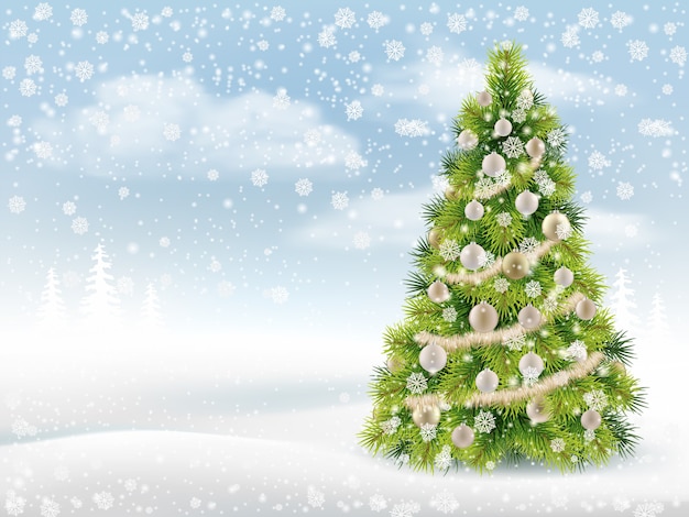 Vector winter background with decorated christmas tree