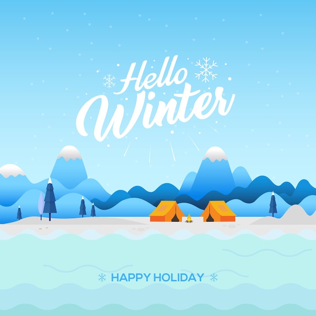 Winter background with hello winter text