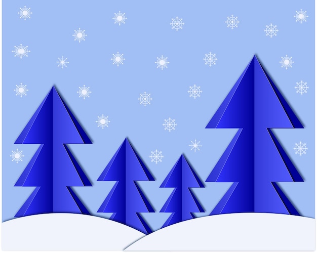 Winter background with papercut snowdrifts trees and snowflakes winter landscape snowy trees in a park or forest design in the style of paper art