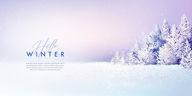 Vector winter background with snowdrifts and trees