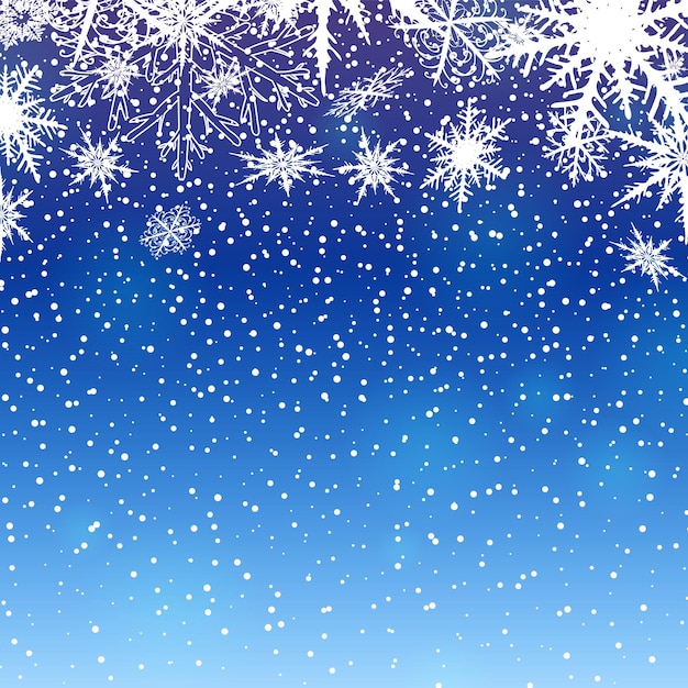Зимний фон со снежинками на голубой векторной иллюстрации