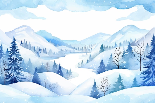 Winter background with snowflakes and fir trees