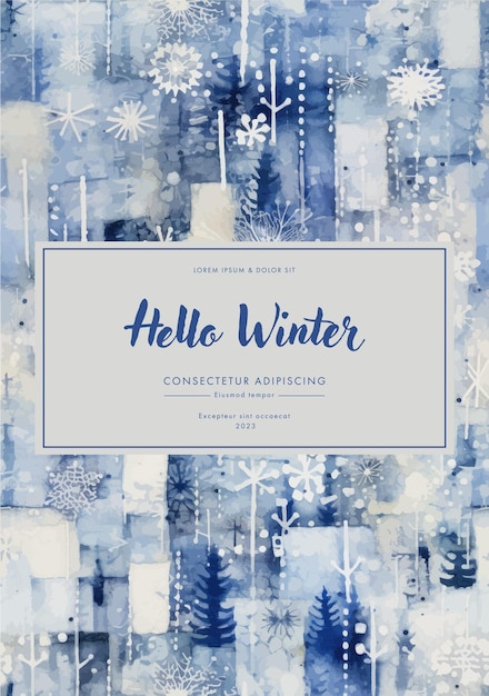 Winter background with snowflakes and fir trees