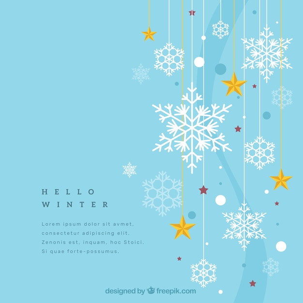 Winter background with snowflakes and stars