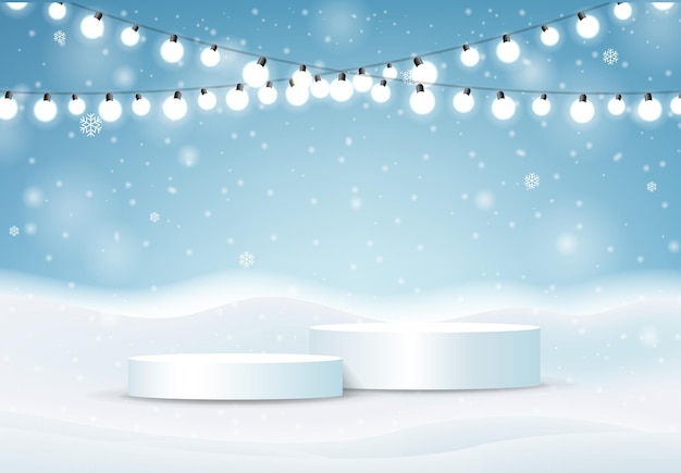 Winter Banner And White Podium With Gradient Mesh Vector Illustration