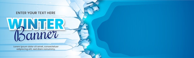 Vector winter banner with text space on realistic ice cracks