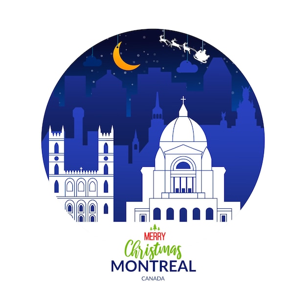 Winter besneeuwd label met kerstvakantie Montreal stad, Canada