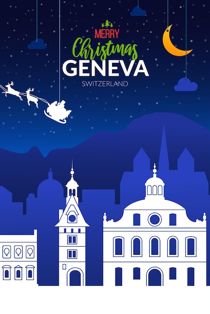 Winter besneeuwde poster met kerstvakantie stad Genève, Zwitserland