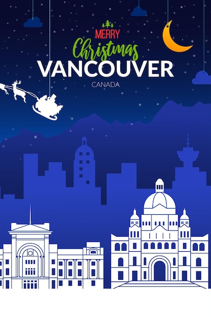 Winter besneeuwde poster met kerstvakantie vancouver city, canada