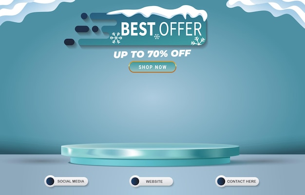 Winter best offer sale social media post template banner with blank space for product with gradient blue and white background design