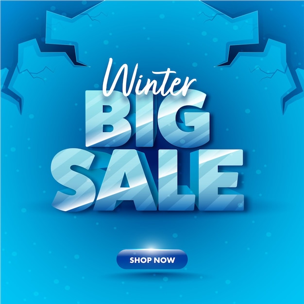 Winter Big Sale Poster Design With Cracked Earth On Blue Background