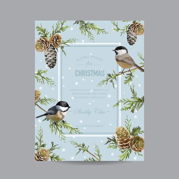 Winter birds  card - in watercolor style