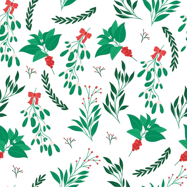 Winter bloemen en planten naadloze patroon platte vectorillustratie op witte achtergrond