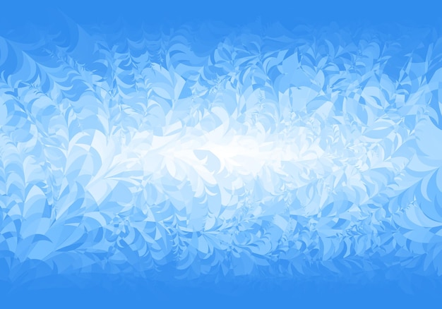 白い背景の上の冬の青い霜パターン