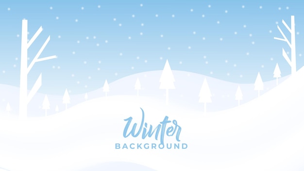 Vector winter blue sky with falling snow snowflakes with winter landscape background