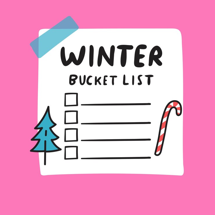 Vector winter bucket list design on pink background vector fraphic