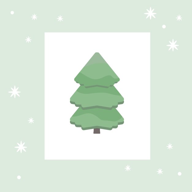 Winter card with Christmas tree and snowflakes in green colors