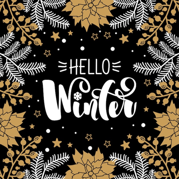 Vector winter card with the inscription hello winter