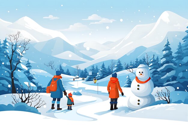 Winter children snowman creation