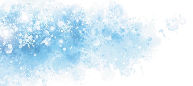 복사 공간이 있는 파란색 수채화에 눈송이의 겨울과 크리스마스 배경 디자인