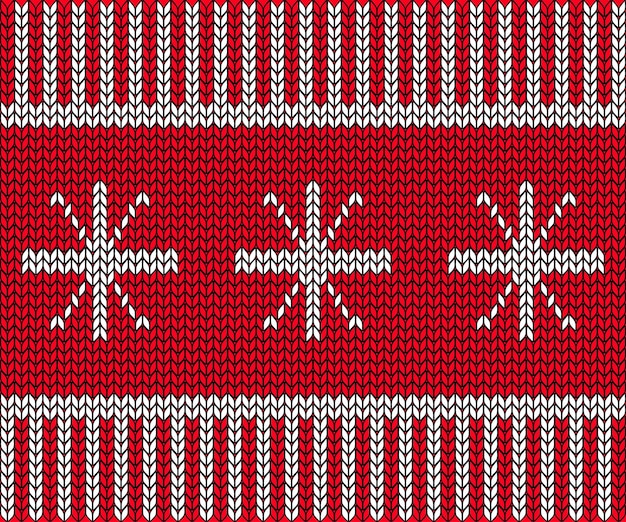 winter Christmas background in the texture of a warm red knitted sweater with embroidery