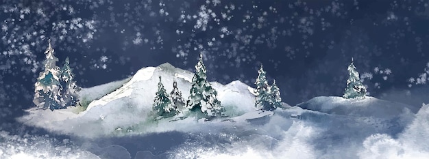 ベクトル 冬のクリスマスカード 雪の森の風景 水彩イラスト