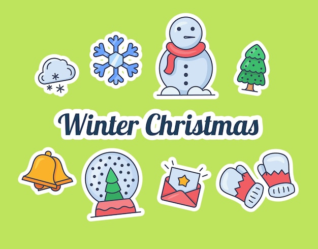 Vector winter christmas concept with some icon sticker spreading with modern flat style