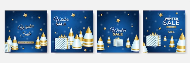 Winter Christmas end year sale sale social media greeting cards. Trendy abstract square Winter Holidays art templates. Suitable for social media post, mobile apps, banner design and web/internet ads.