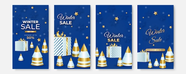 Winter Christmas end year sale sale social media greeting cards. Trendy abstract story Winter Holidays art templates. Suitable for social media post, mobile apps, banner design and web/internet ads.