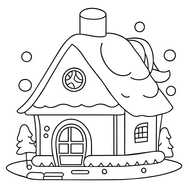 Winter Christmas house with snow hand drawn flat stylish cartoon sticker icon concept isolated