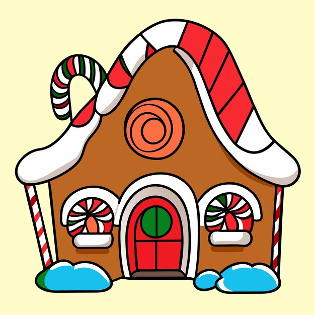 Winter Christmas house with snow hand drawn flat stylish cartoon sticker icon concept isolated