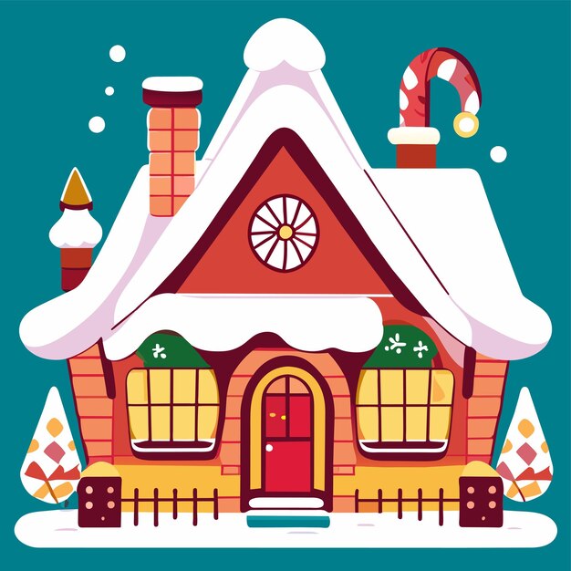 Winter christmas house with snow hand drawn flat stylish cartoon sticker icon concept isolated