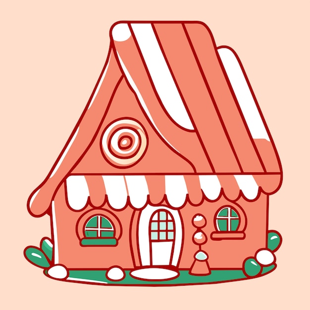 Winter Christmas house with snow hand drawn flat stylish cartoon sticker icon concept isolated