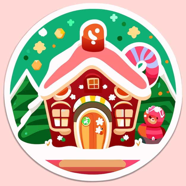 Winter Christmas house with snow hand drawn flat stylish cartoon sticker icon concept isolated