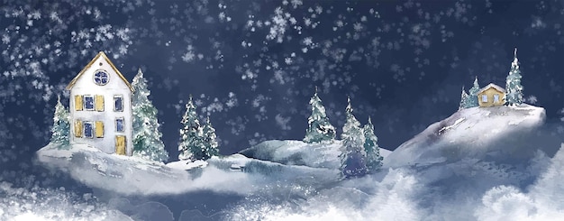 冬のクリスマス イラスト カード コテージ ハウス イラスト