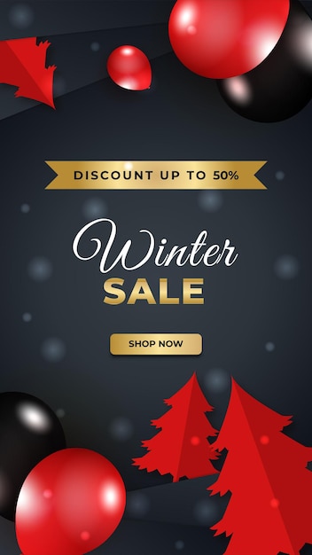 Vector winter christmas new year sale banner or poster with discount text. banner background template for social networks stories. special offers season sales. vector illustration