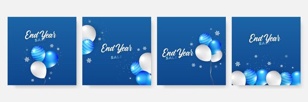 Winter christmas social media post template. Card template with balloon, snowman, gift, snow, and palm tree. Usable for social media, banner and web internet ads.