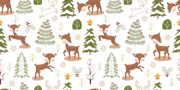 Winter and christmas themed seamless pattern