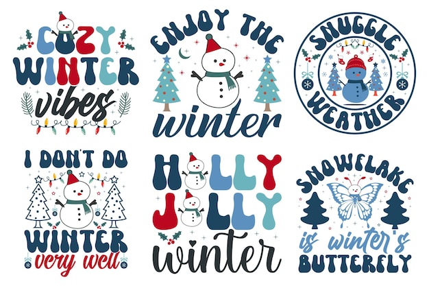 Winter Christmas Typography Bundle Tshirt design