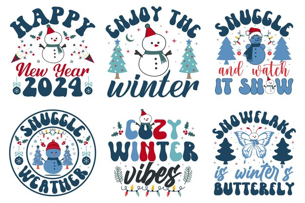 Winter Christmas Typography Bundle Tshirt design