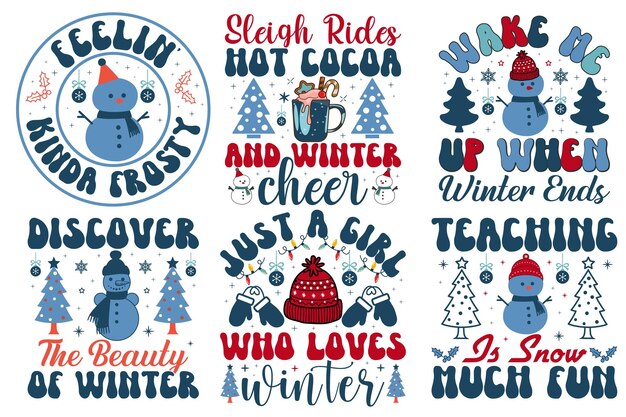 Winter Christmas Typography Bundle Tshirt design