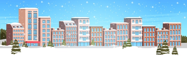 Winter city buildings snowy town street cityscape snowfall