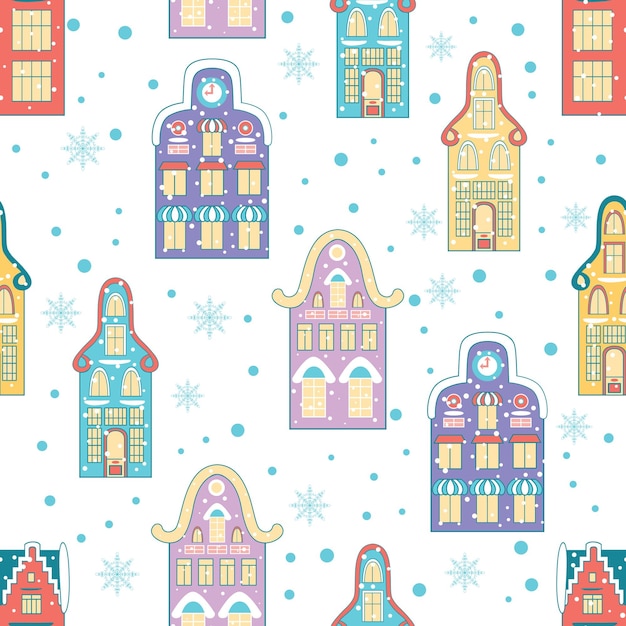 겨울 도시 원활한 패턴 강설량 크리스마스 겨울 배경 귀여운 복고풍 패브릭 장식