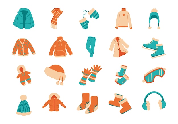 Vector winter clothes accessories element set